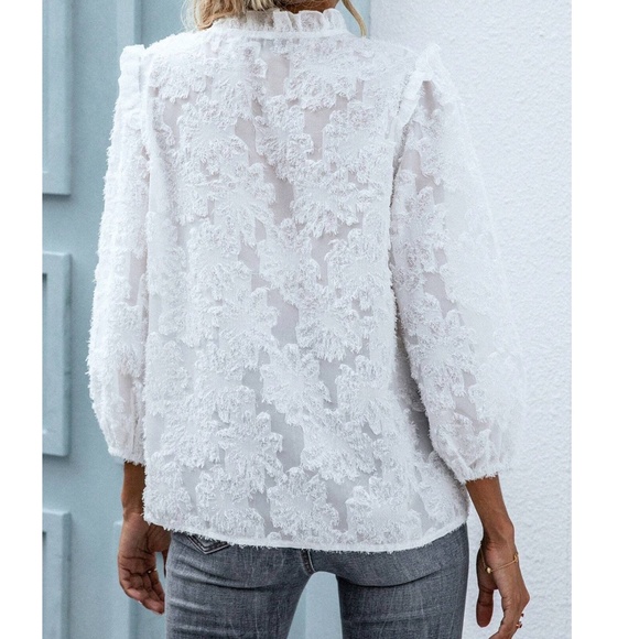 Classic Fuzzy Floral Button Down Long Sleeve Top - Picture 6 of 10